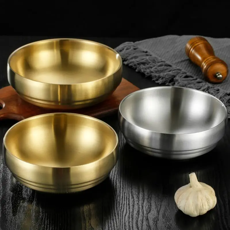 Heat Insulated Stainless Steel Bowl Mixing  Double Layer Rice s Metal Ice Cream Soup s for Kitchen Flatware
