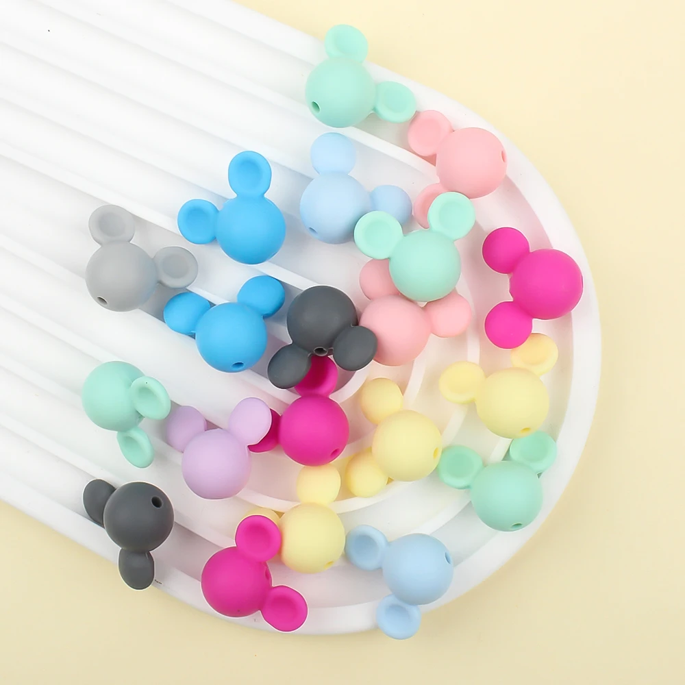 

20pcs/lot Baby Silicone Beads Mouse Shape Cartoon Chewing Beads Teether Food Grade DIY Nursing Teething Toy Accessories