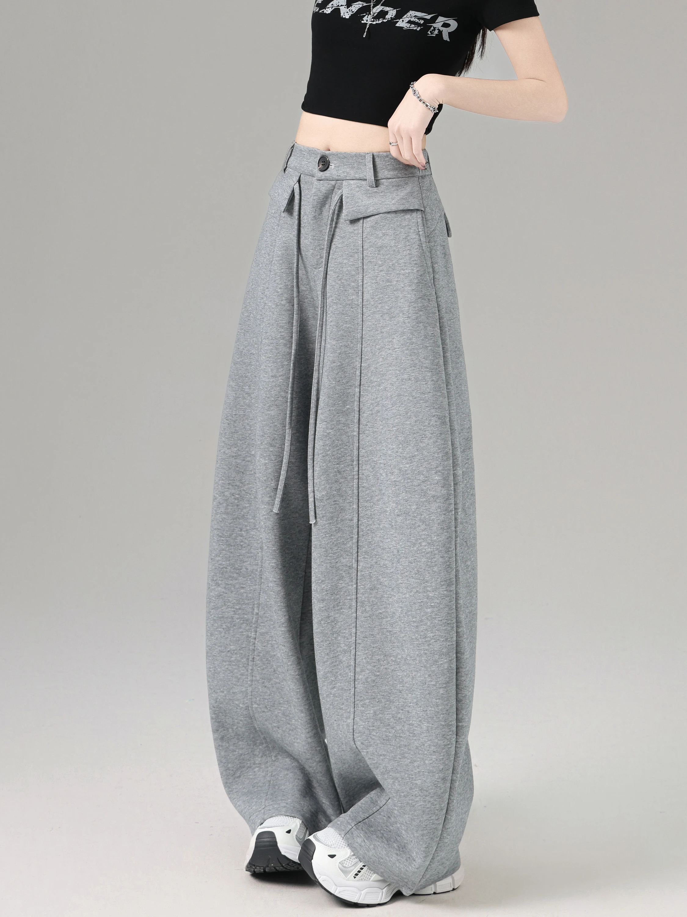 

Gray Wide Leg Pants Women's Summer 2026 New High Waist Slimming Loose Casual Sports Sweatpants Commute Style Korean Version