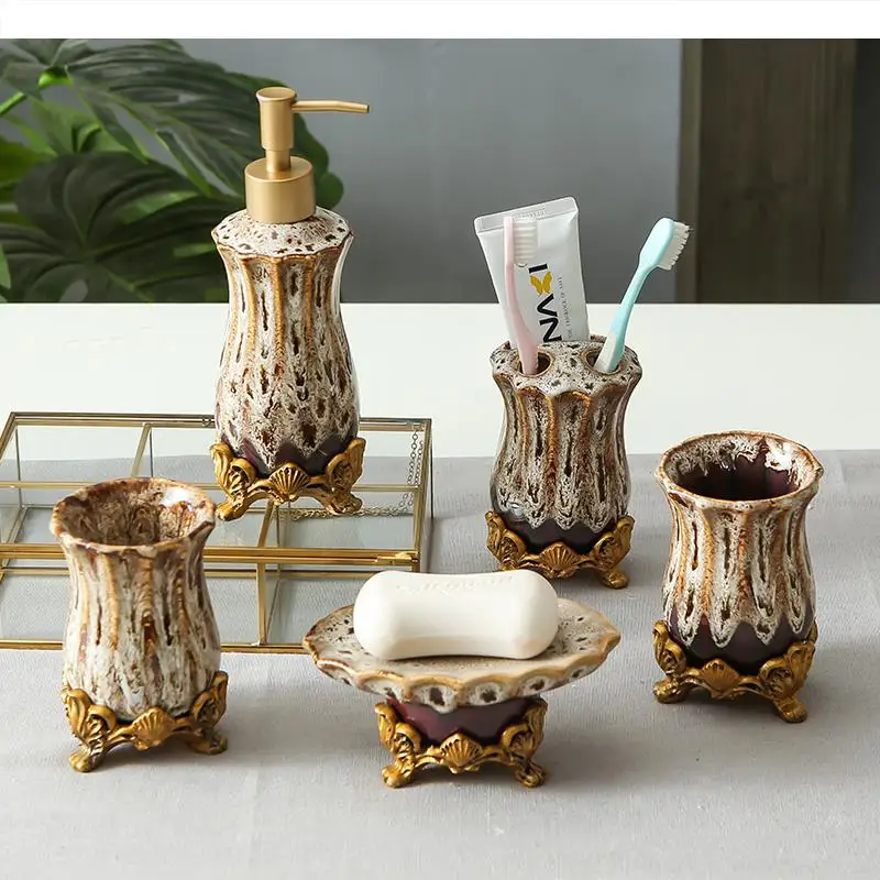 North European Ceramics Bathroom Five-piece Suit Wash Supplies Home Mouthwash Cup Toothbrush Holder Set Combination