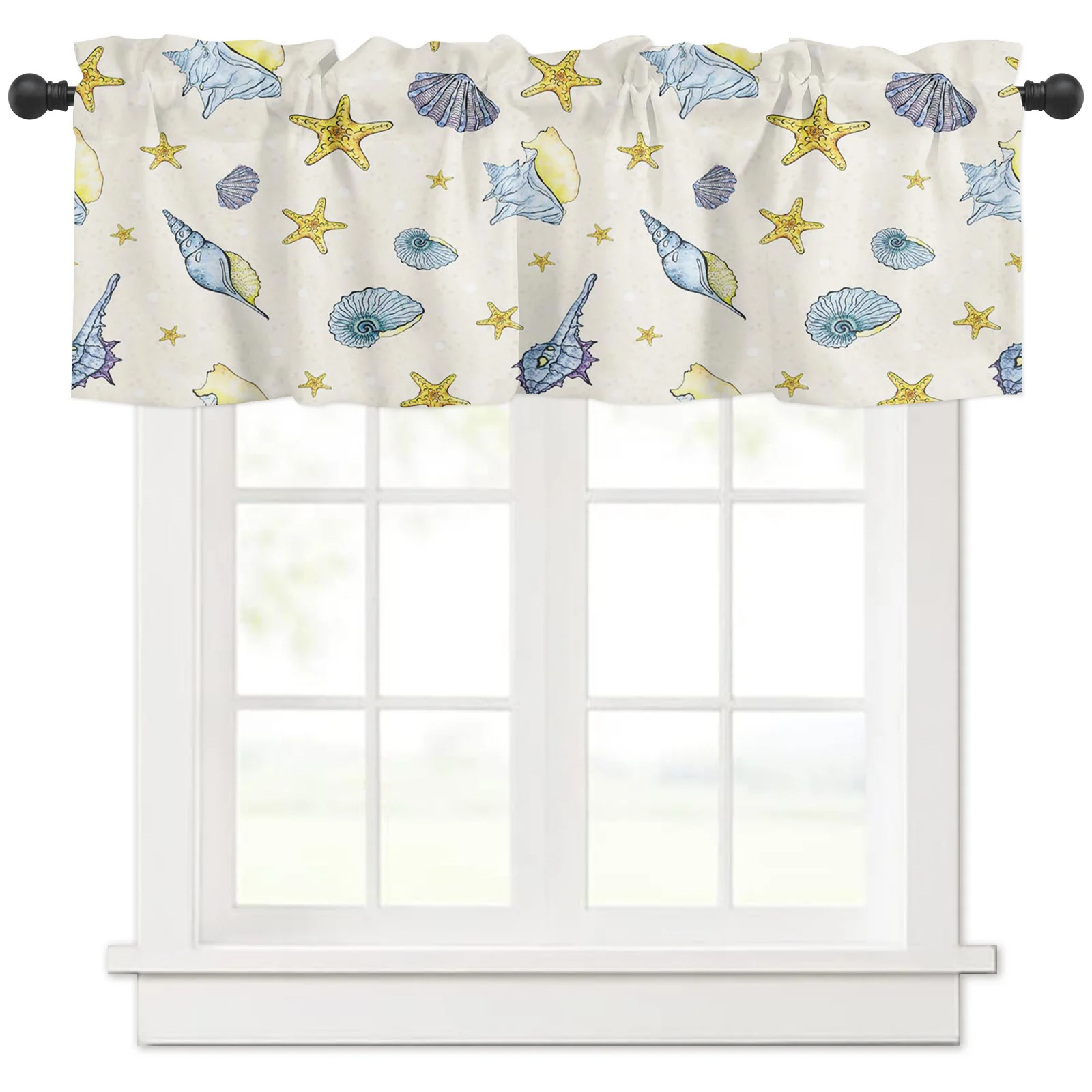 ZEDLIYU Valances for Windows Kitchen Living Room Small Window Valance Starfish Shell 1 Panel