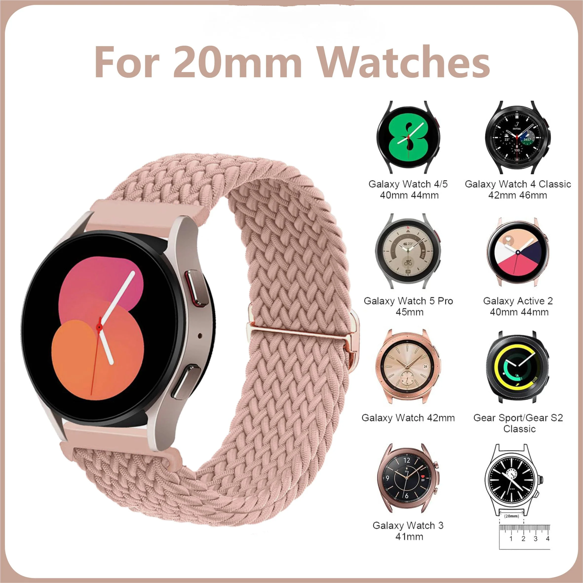 Elastische Bänder kompatibel mit Samsung Galaxy Watch 6 5 4 40 mm 44 mm, Galaxy Watch 5 Pro Band 45 mm/Watch 6 4 Classic Band 42 mm 46 mm