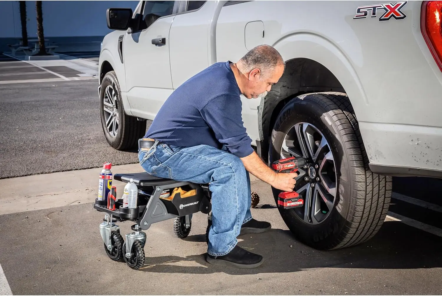 Big Wheel Rolling Seat, Off-Road Series, Locked in Tool Trays, Heavy-Duty Wheels for Gravel and Rocks - Grey 642965ECE