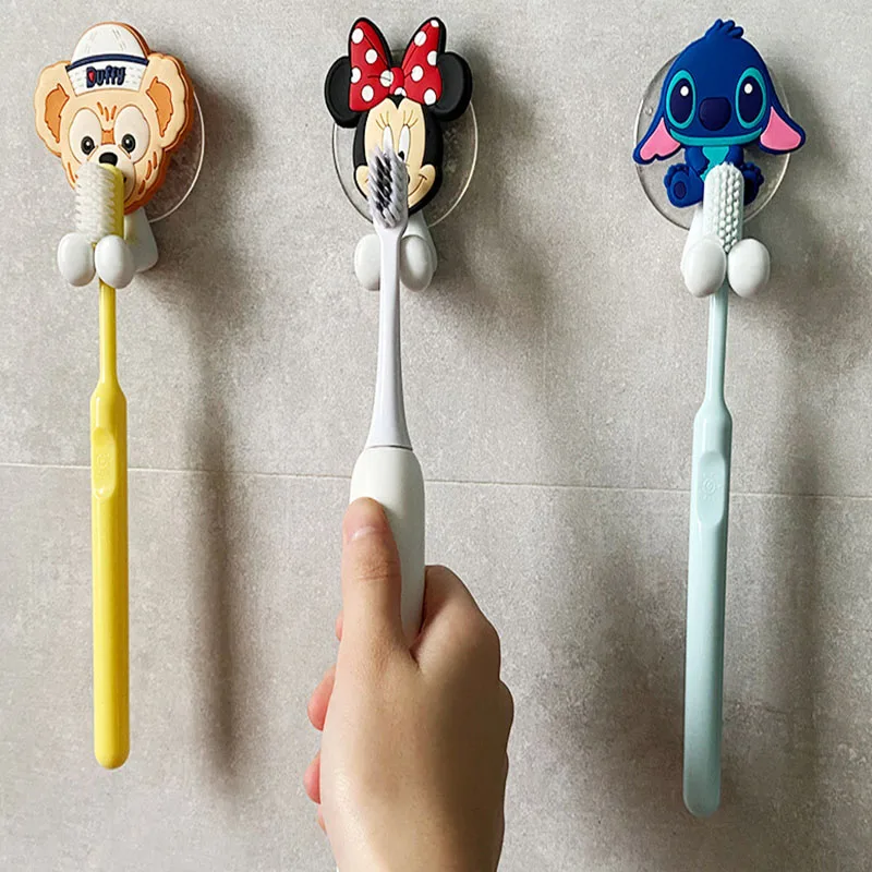 Disney Kawaii Mickey Mouse Minnie Cute Stitch Lotso Alien Electric Toothbrush Holder PVC Suction Cup Bathroom Accessories