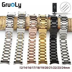 12mm 13 14mm 15 16mm 17mm 18 19mm 20mm 21mm 22 23mm 24mm Curved End Watch Band Full Stainless Steel Wrist Strap Butterfly Buckle