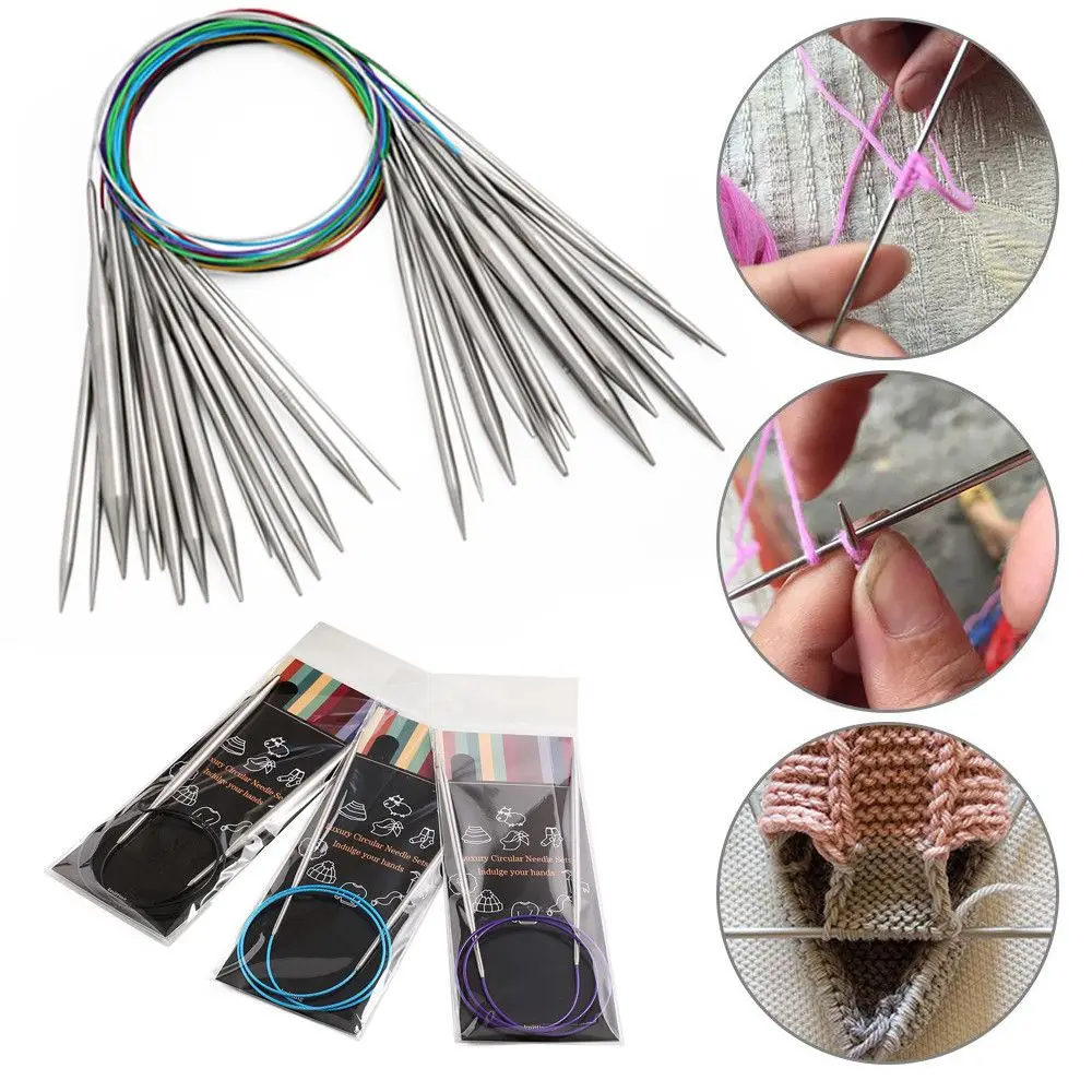 40/100cm Circular Knitting Needles Round Metal Circle Needles Stainless Steel Crochet Hook Weaving Needlework Sewing Pins