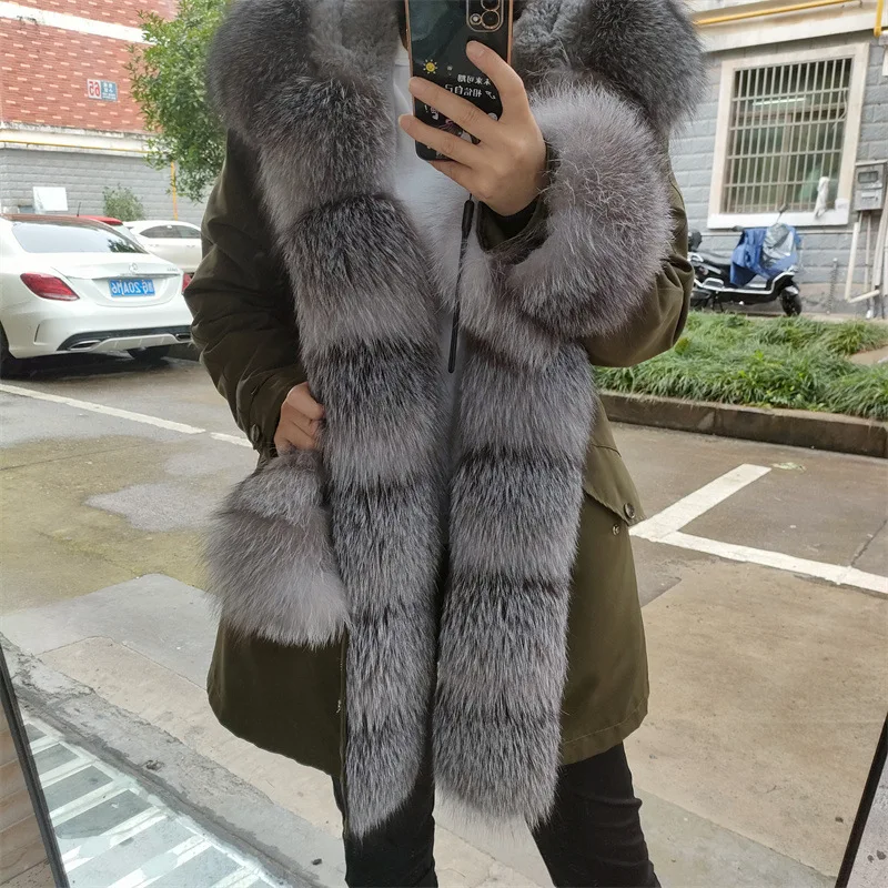 

Pai Overcoming Women's Winter New Mid length Detachable Inner Fur Fashionable and Warm Fox Fur Grass Coat 2024