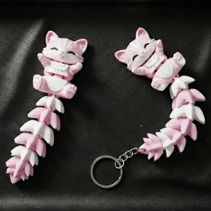 2Pcs 3D Articulated Fox Cat Keychain Movable Fidget Toy Animal Pendant for Bag Decoration Creative Gift for Friends
