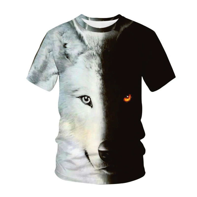 Wolf Couple T Shirt For Mens Animal Print Short Sleeve 3D Casual Street Man\'s T-shirt Loose Tee Shirt Men Vintage Tops Clothing