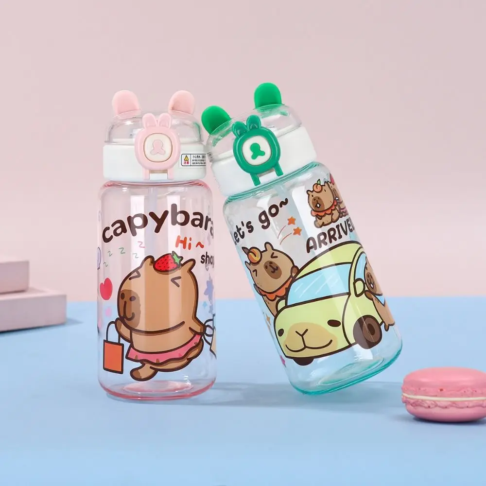 

500ml Capybara Water Bottles Cartoon Cute Transparent Plastic Cup Straw Cup Leakproof Capybara Drinking Bottle Coffee Cups