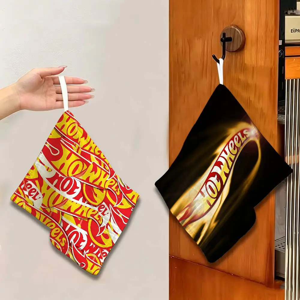 H-Hot Wheels Hanging Polyester Cotton Towel, Reusable Hand Wiping Cloth, Wear Resistant for Home Kitchen Sink