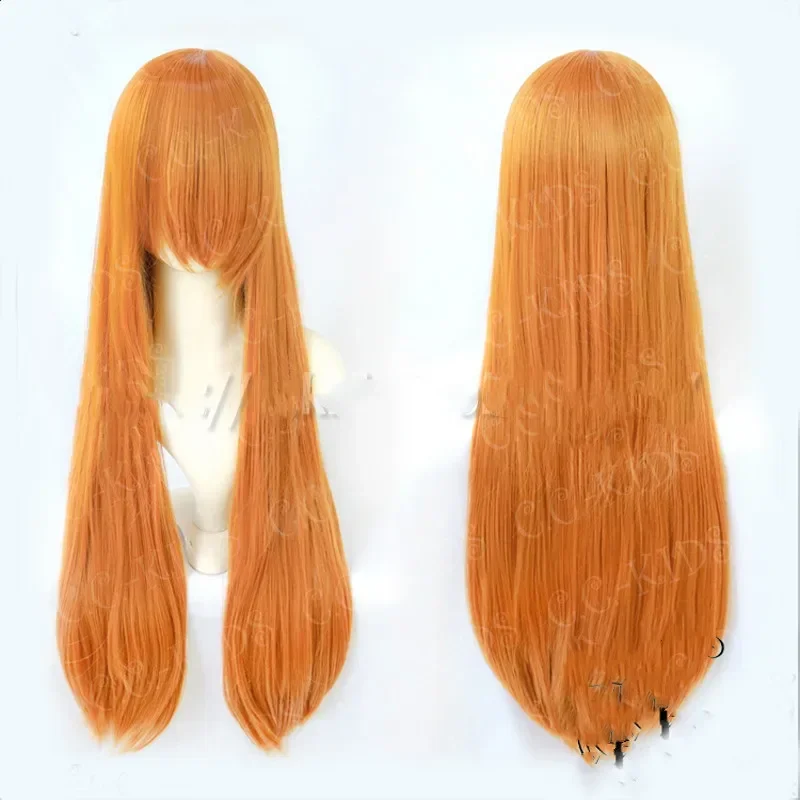 Anime EVA Asuka Langley Soryu Wig kostum rambut Cosplay oranye panjang tahan panas + 2 klip ekor kuda + topi Wig