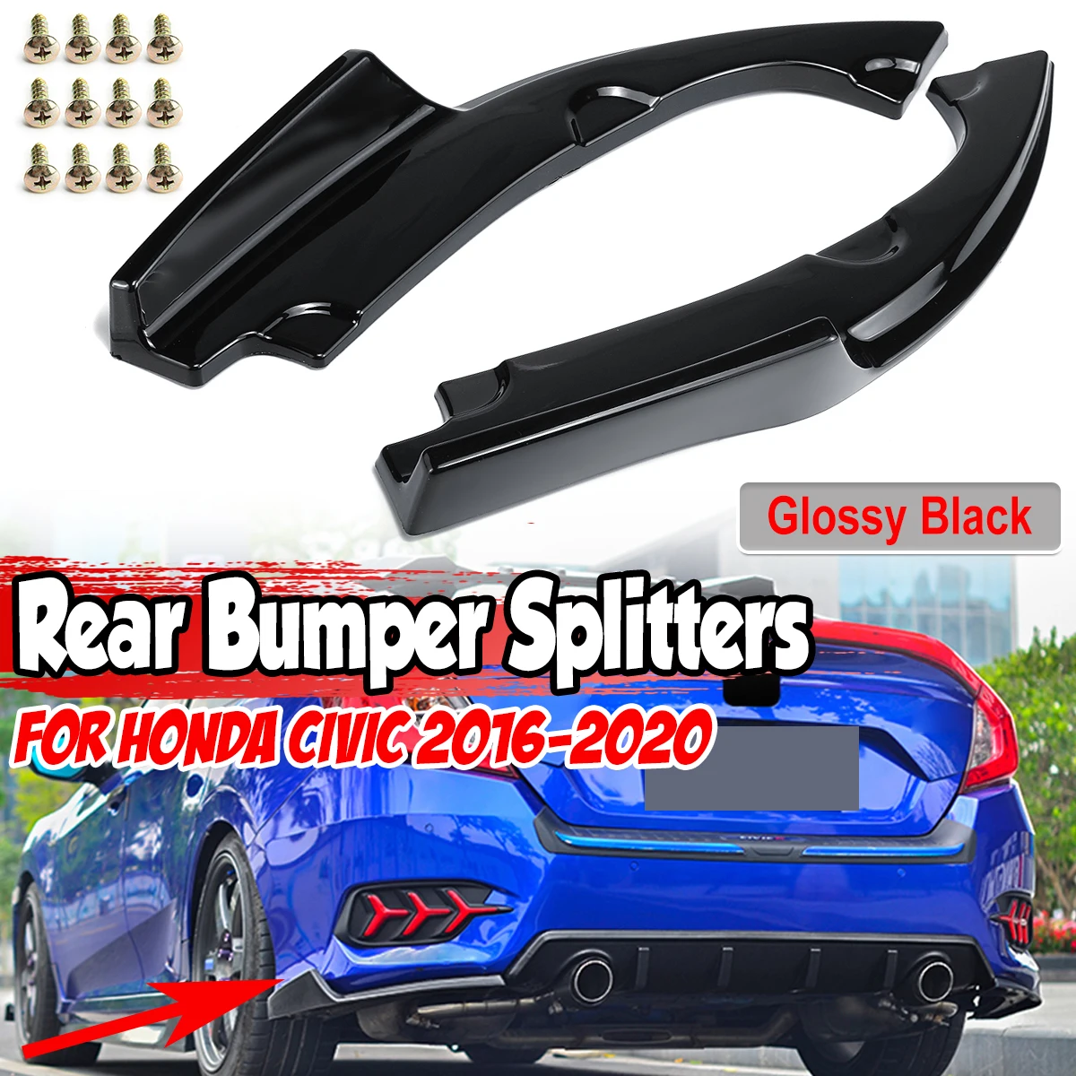 2Pcs Car Rear Bumper Lip Splitter Lower Corner Valance Covers Spoilers Apron Corner Valance For Honda For Civic 4DR 2016-2018