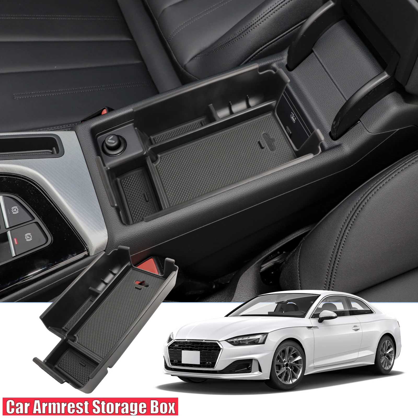 

Car Central Storage Box for Audi A4 B9 A5 F5 2017-2023 Non-slip Rubber Armrest Storage Box Auto Audi A4 B9 Accessories