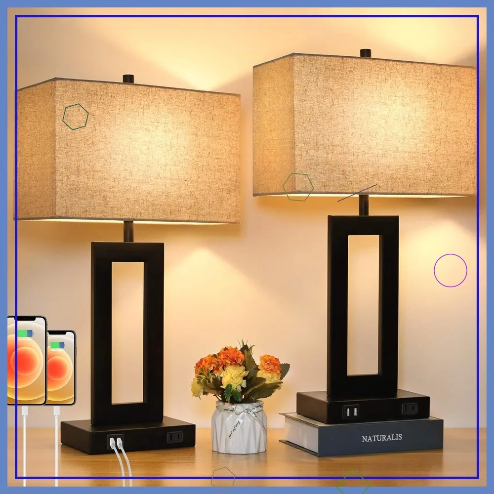 

Set of 2 Touch Control Table Lamps with USB Ports, Dimmable Nightstand Lamp for Bedroom Living Room