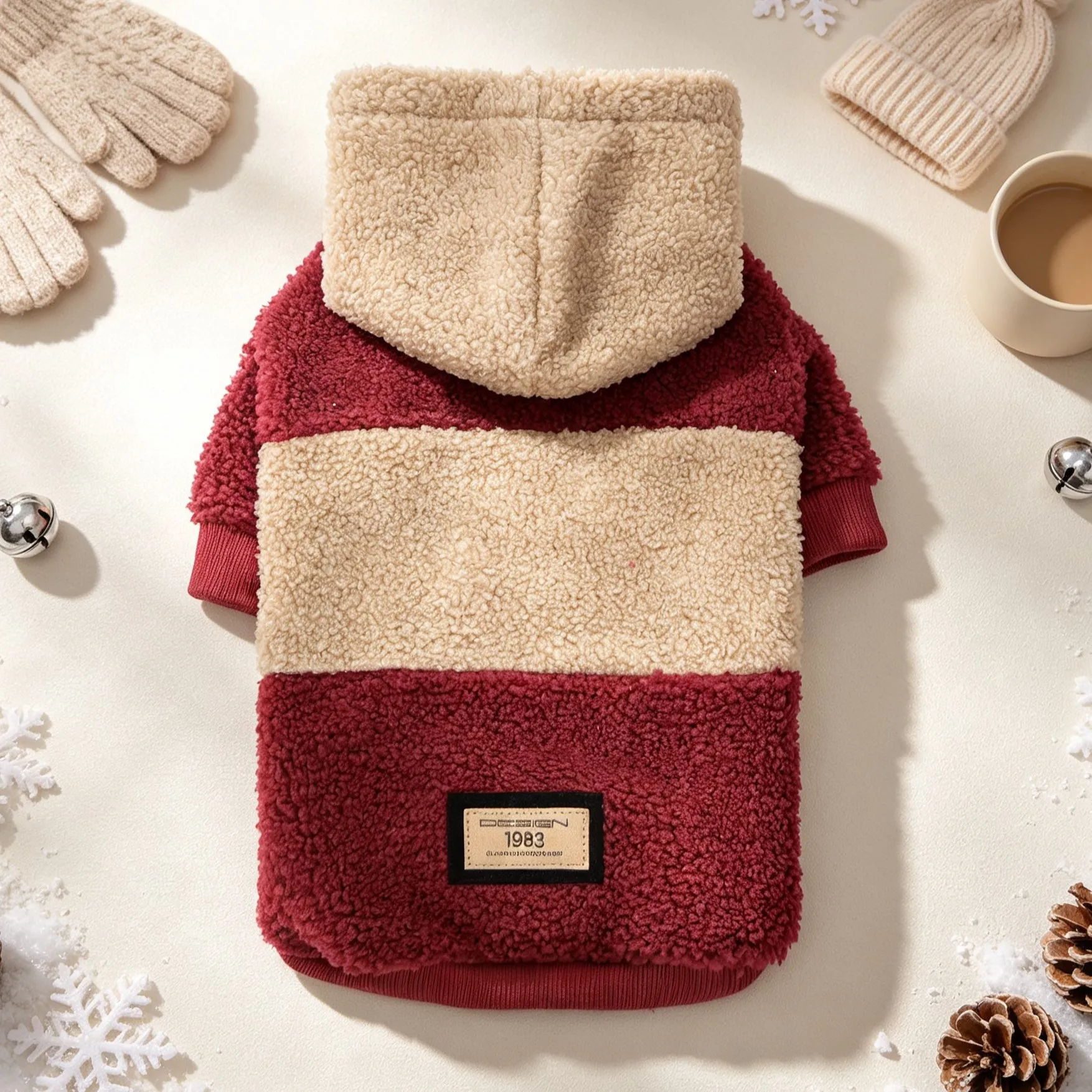 Hundekapuzenpullover, Kapuzenbekleidung für Haustiere, Herbst- und Winterbekleidung für Hunde, farblich abgesetzte Hundebekleidung aus Lammfell, warme Kleidung für kleine Hunde. – Detail 8
