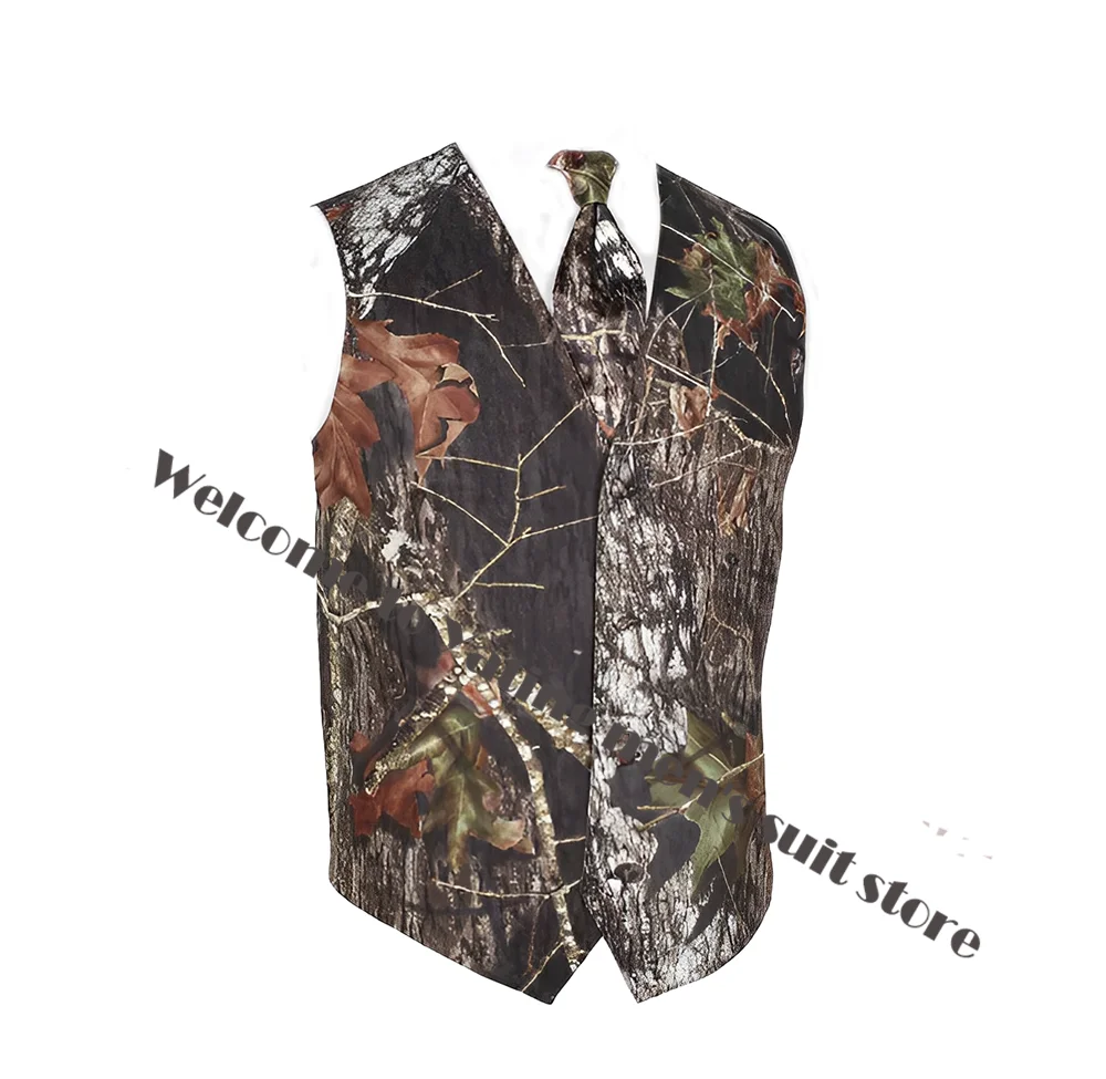 

Print Camo Groom Vests For Country Wedding Camouflage Slim Fit Mens Waistcoat Dress Attire 2 piece set Vest Custom Made