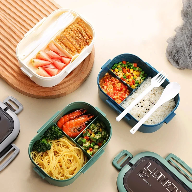 

2 Layer Bento Lunch Box With Insulated Bag, Kid High Capacity Microwae Food Containers Portable Leakproof Office Camping