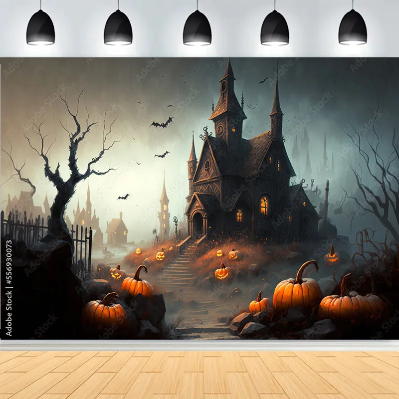 Хэллоуин День Темный Цвинтар Сцена Фото Фоны Замок Крендовище Фестиваль Ужасов Вечеринка Фотостудия Фон KB-01