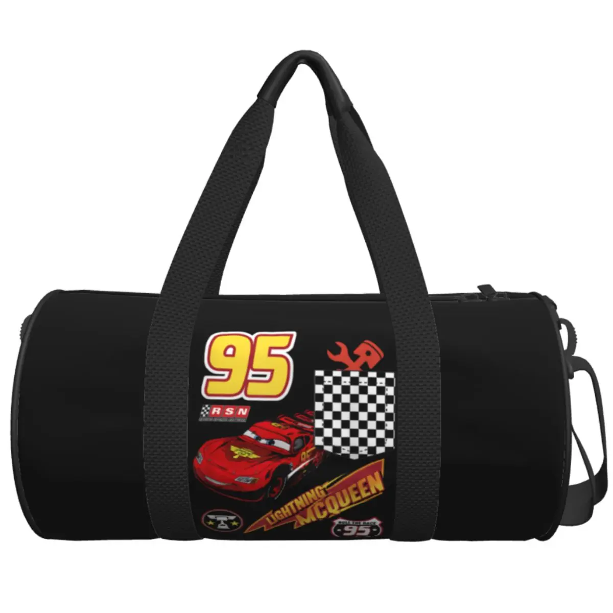 

Cars Lightning McQueen Racing Flag Faux Pocket Travel Bag Large Sport Bags Oxford Men Design Gym Bag Yoga Novelty Fitness Bag