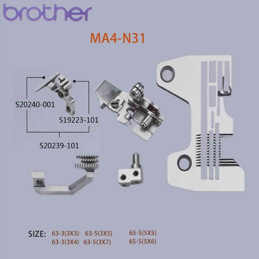 BROTHER Sewing Machine Gauge Set MA4-N31 Needle Plate S20234 , Feed Dog S20245 S20241,Presser Foot S19313,Needle Clamp S20404