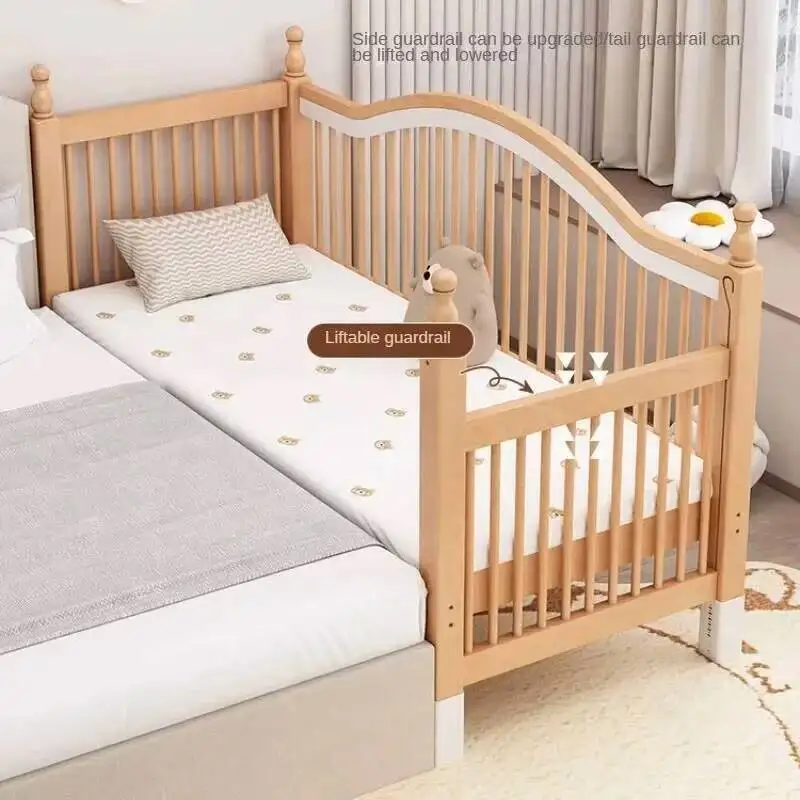 

with Furniture Height Children's Bed Solid Guardrails Spliced Bed for Children's Wood Modern Solid Wood Children Adjustable Bed