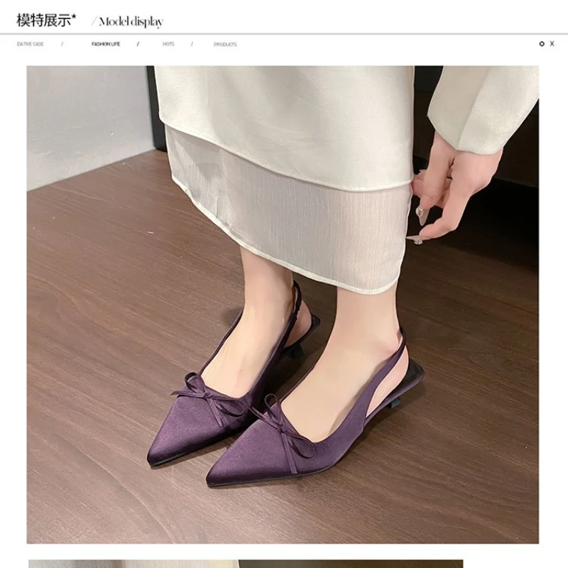 Satin Pointed Toe High Heeled Sandals Women Summer New Sexy Thin Heels Slingback Shoes Bow Elegant Party Dress Shoes Women Pumps image 6