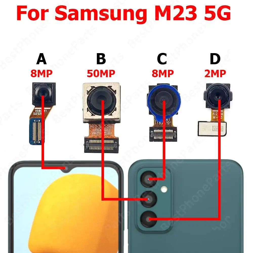 Rear Front Camera For Samsung Galaxy M23 5G M236 Backside Facing Frontal Selfie Back Camera Module Mobile Phone Parts