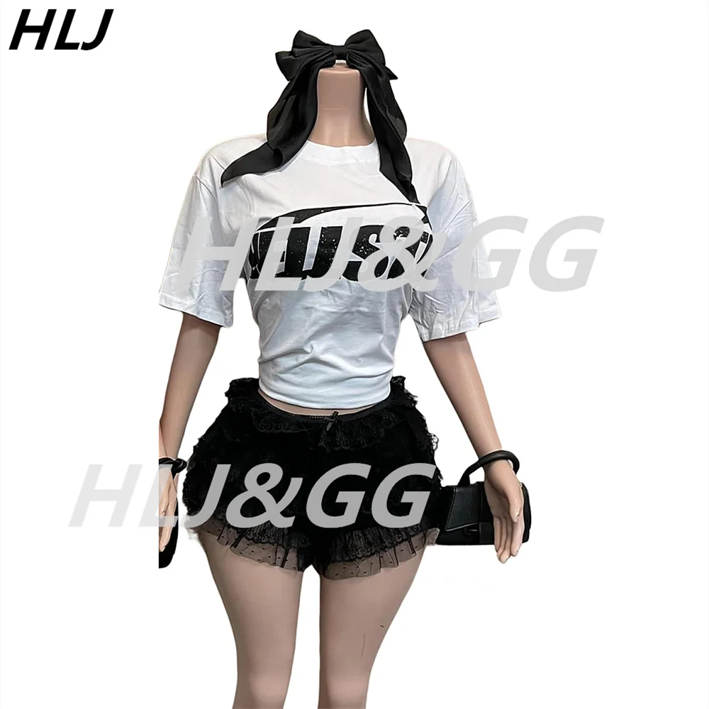 HLJ Trend FashionY2K Print Lace Ruffle Skirts Two Piece Sets Women Round Neck Loose Tshirt And Skirts Shorts Outfits Streetwear