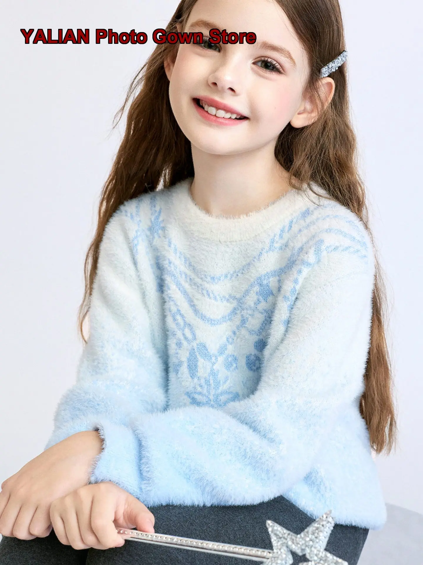 Girls Knit Pullover Kids Autumn Winter Gradient Color Round Neck Top Fashionable Wear