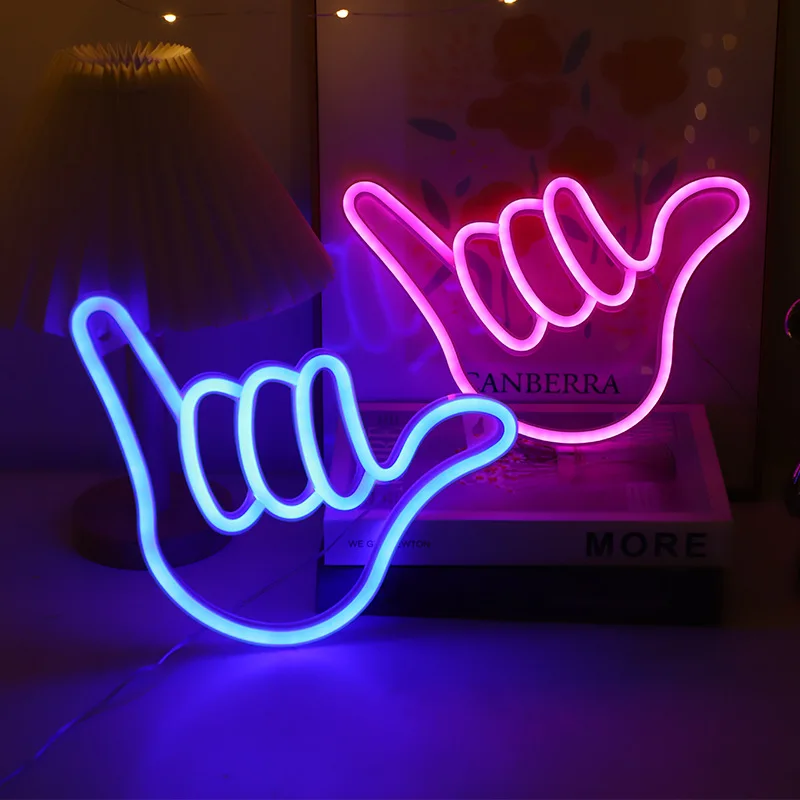 

Пальцевые неоновые вывески с питанием от USB/батарейки, светодиодный барный светильник для украшения спальни, комнаты, подарок, ночник, вечеринка, праздник N12