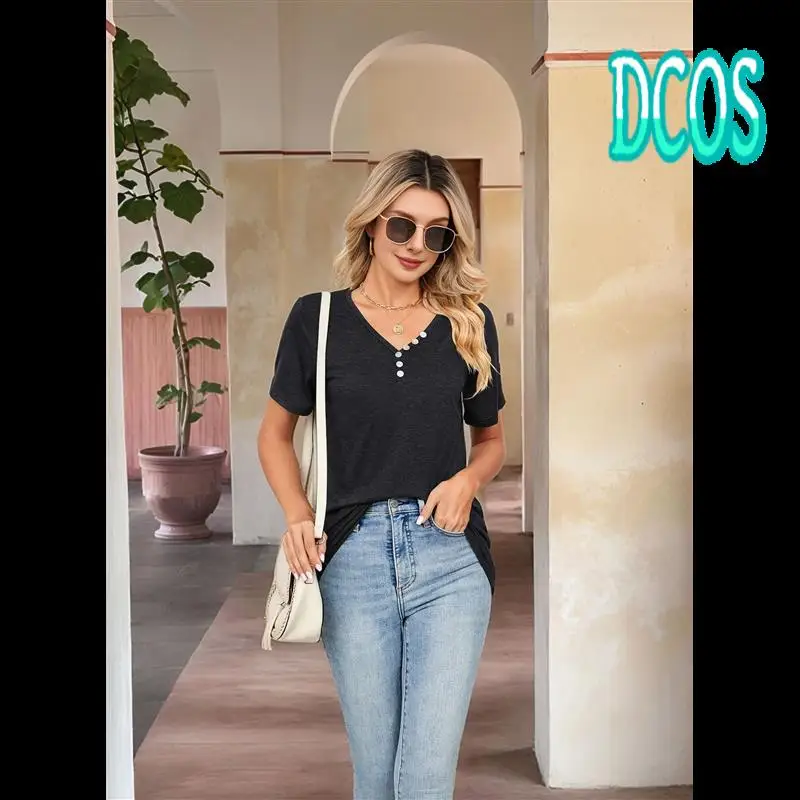 

DCOS-Womens Summer Tops Short Sleeve Shirts Business Casual Outfits Fashion Beach Vacation Clothes 2025