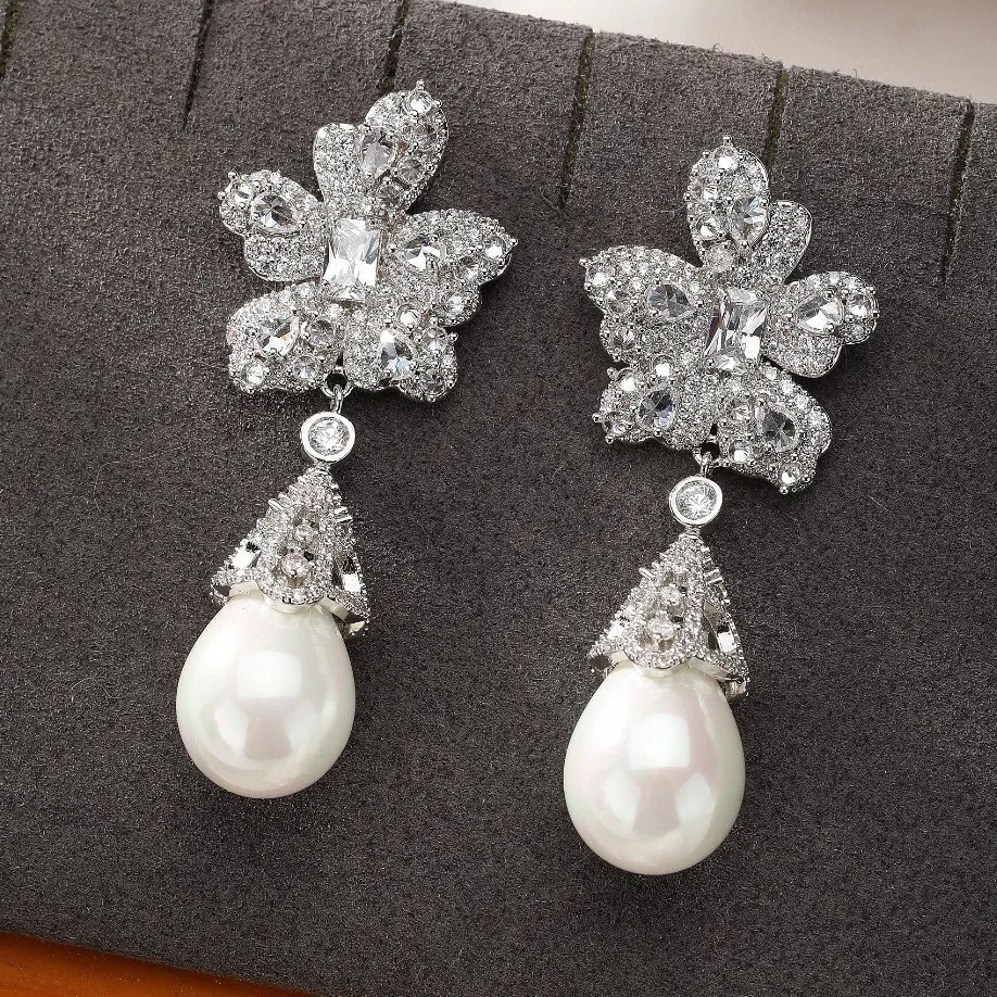 Petal red flower pearl Baroque earrings luxurious elegant new floral drop earrings for women