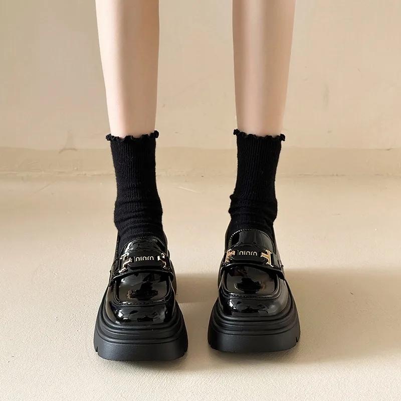 

Thick Soled Women's Height Increasing Leather Shoes Women's Spring And Autumn New Style French Retro British Style Loafers