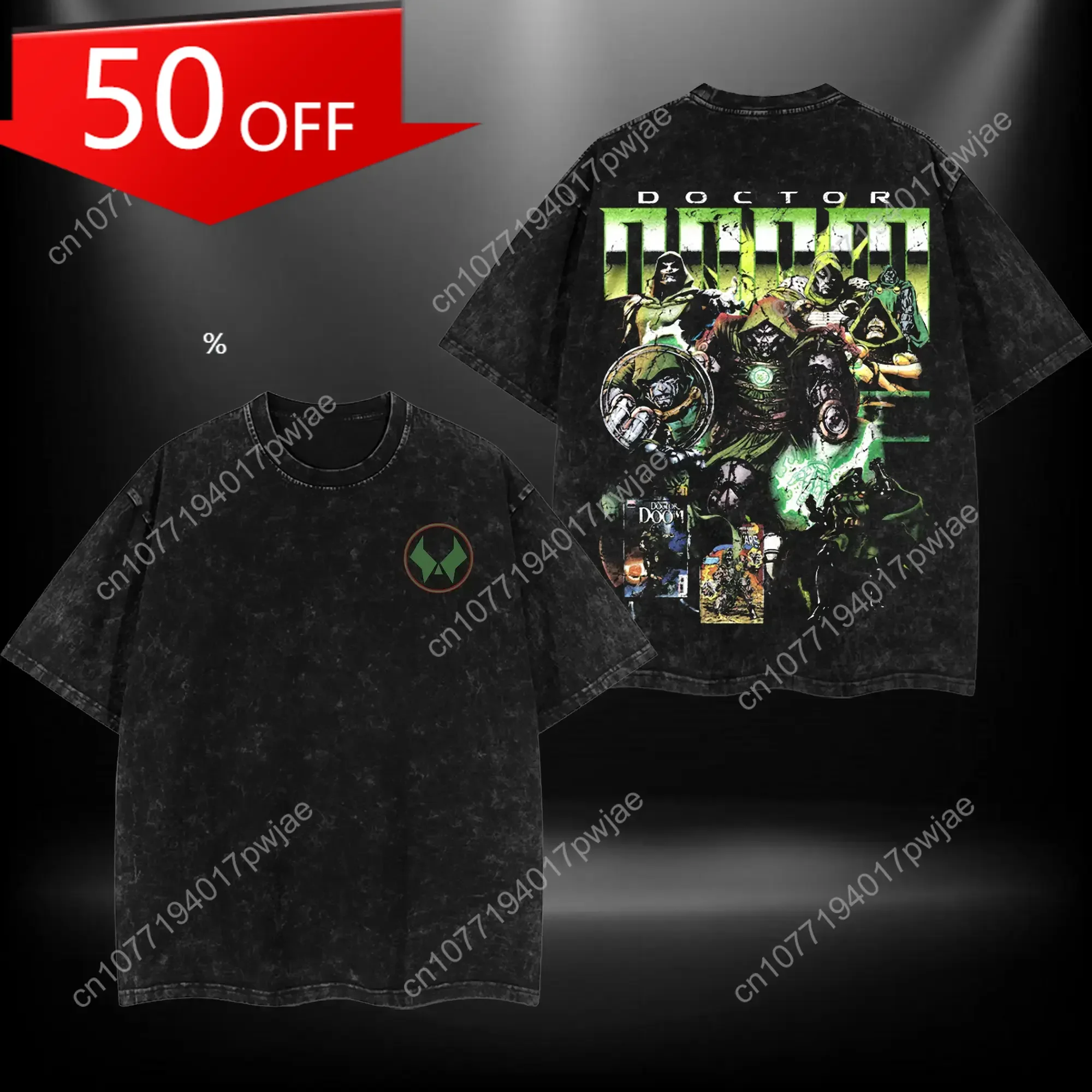 

Marvel Dr.Doom MCU Double Printed Oversize Lightweight Acid Washed Tee TV Show Graphic Top Cotton Gift T-Shirt For Comic Lover