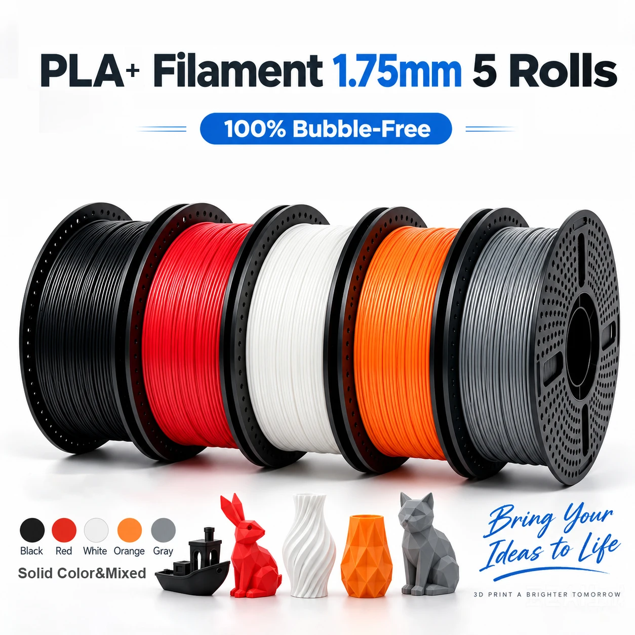 5 pezzi di filamento PLA+ da 1,75 mm, 5 kg di plastica PLA per stampanti 3D e penne 3D, precisione 0,03 mm, standard 1 kg per rotolo, filamenti per stampa 3D, colori assortiti, spedizione locale,