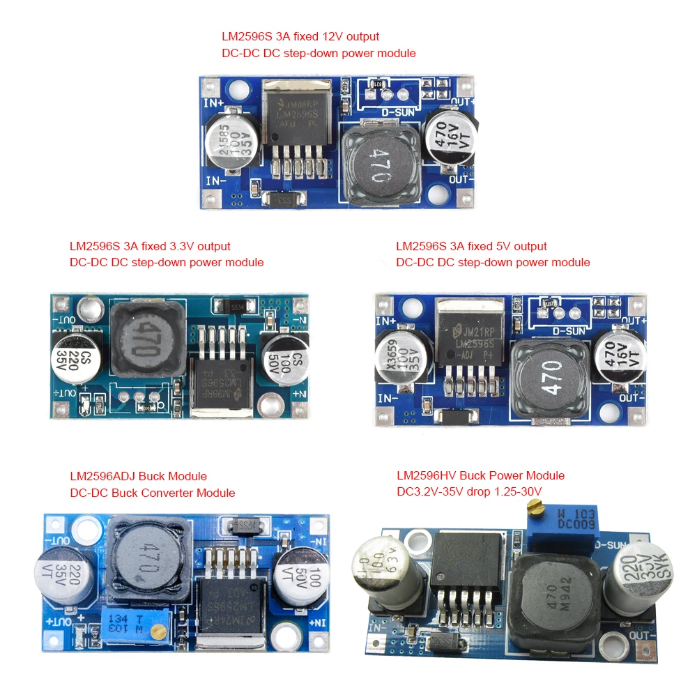 LM2596S DC-DC DC adjustable step-down power supply module voltage regulator board 3A 12/24 turn 12/5/3.3V LM2596ADJ LM2596HV