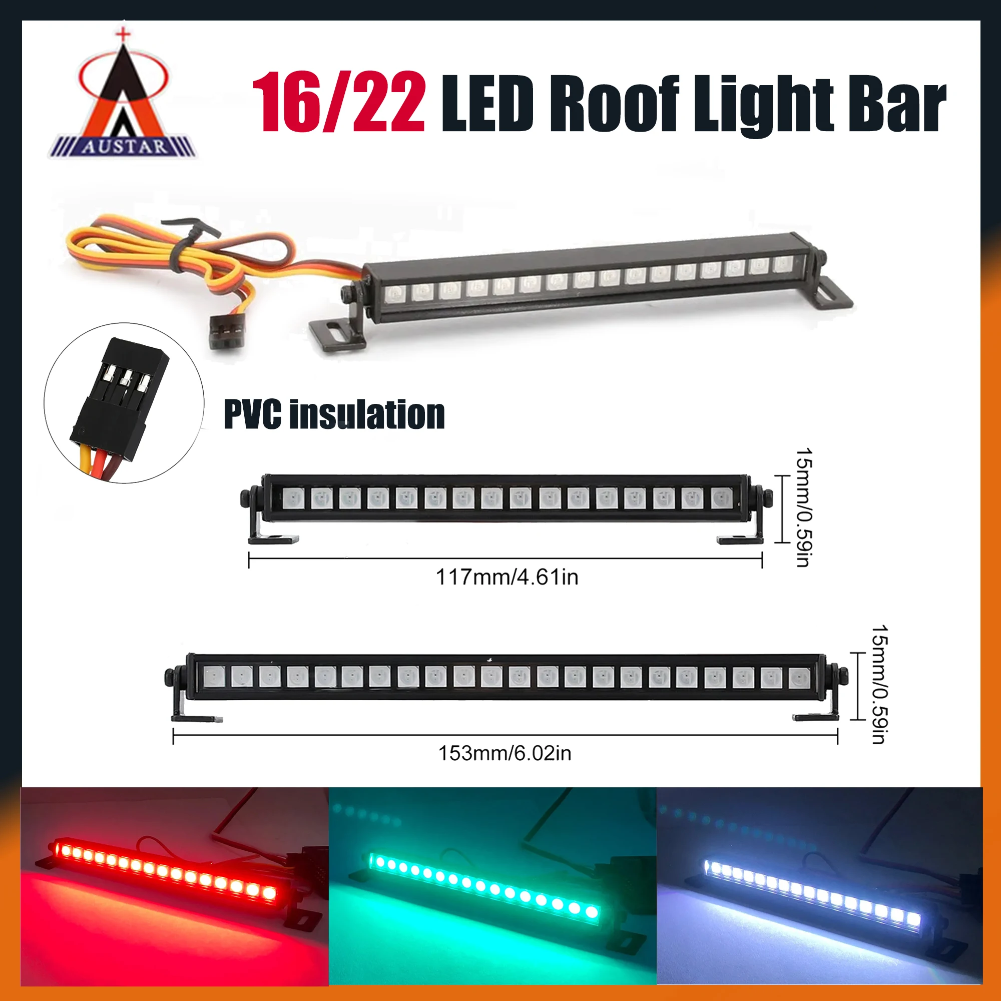AUSTAR 16/22LED Multi-Mode Colorful Roof Lamp Light Bar for 1/10 RC Crawler Car Axial SCX10 90046 D90 Traxxas TRX-4 Accessories