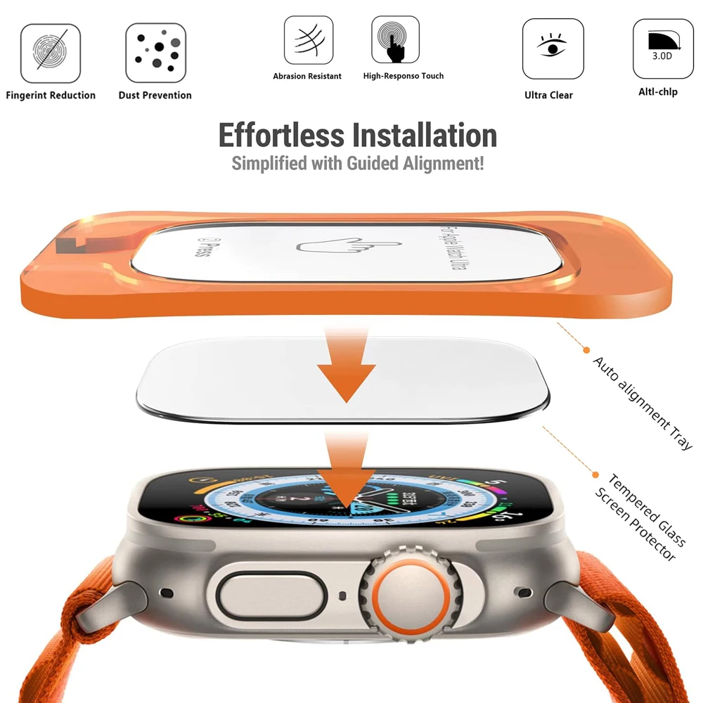 زجاج مقسى لساعة أبل الترا 1/2/3 49 مللي متر مع أداة محاذاة واقي للشاشة لملحقات iWatch Ultra 1 2 3 49 مللي متر