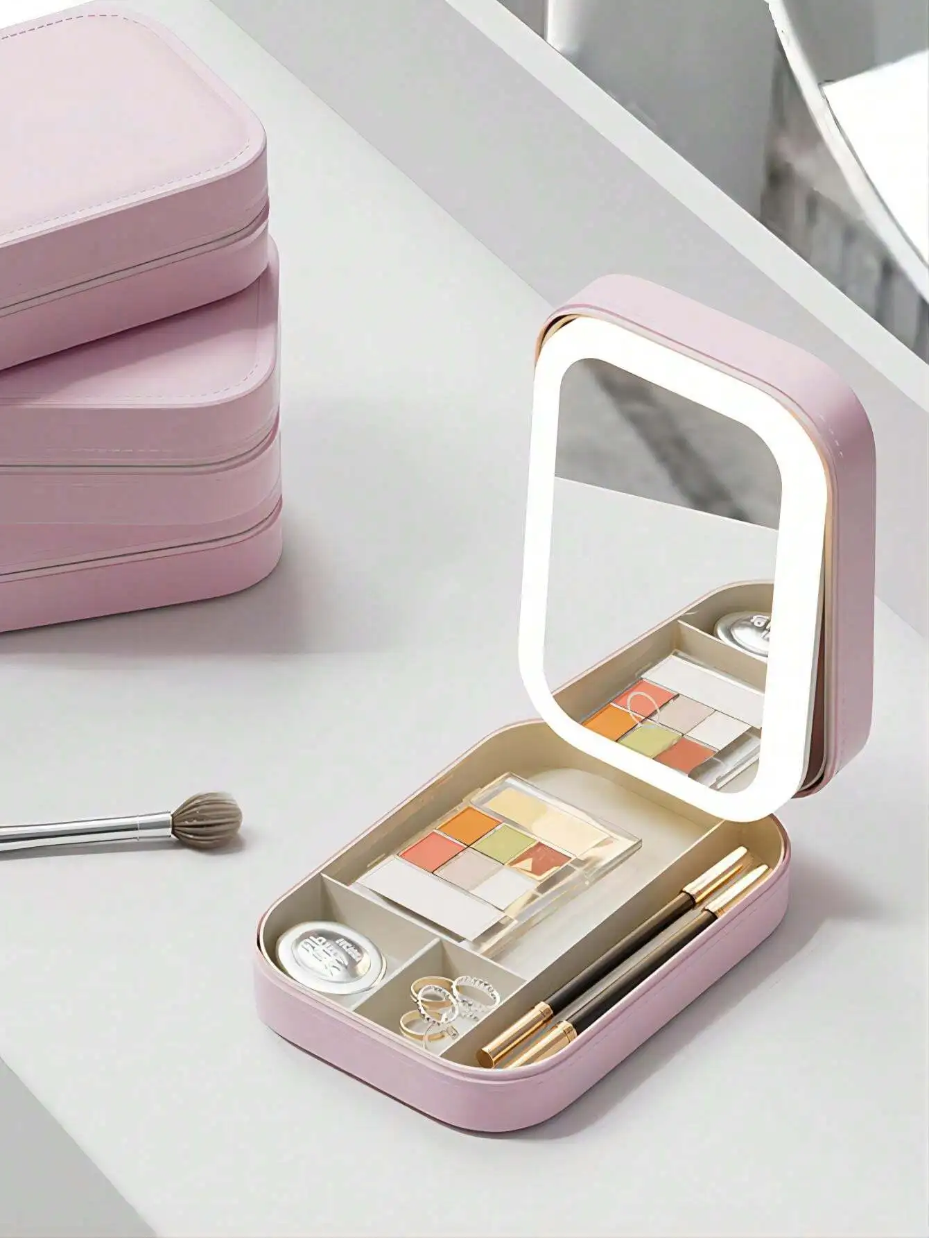 Travel Makeup Case With Lighted Mirror, Partitionable Cosmetic Bag, Professional Cosmetic  Organizer, Waterproof Portable, Trave