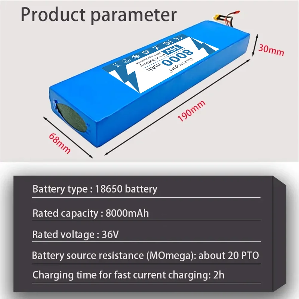 36V 8Ah Battery Pack 10S1P 18650 Rechargeable Batteries for Electric Bicycle Moped Scooter Replacement Li-ion Battery with BMS