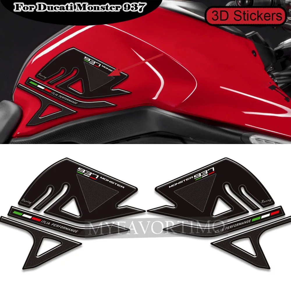 

Motorcycle For Ducati Monster 937 Decals Tank Pad Grips Gas Fuel Oil Kit Knee Fairing Fender Protection 3D Stickers 2021 2022