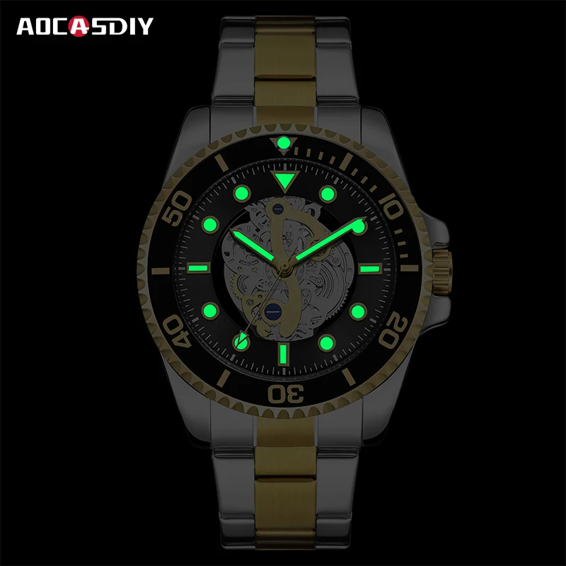 AOCASDIY Original Brand Water Ghost Non-Mechanical Hollow Dial Fashion Business Steel Belt Men\'s WaterProof Watch