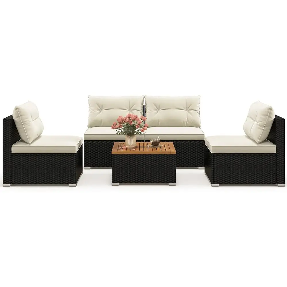 

5-Piece Outdoor Rattan Sofa Set with Cushions, Square Coffee Table, Ideal for Patio, Backyard, Poolside, Garden