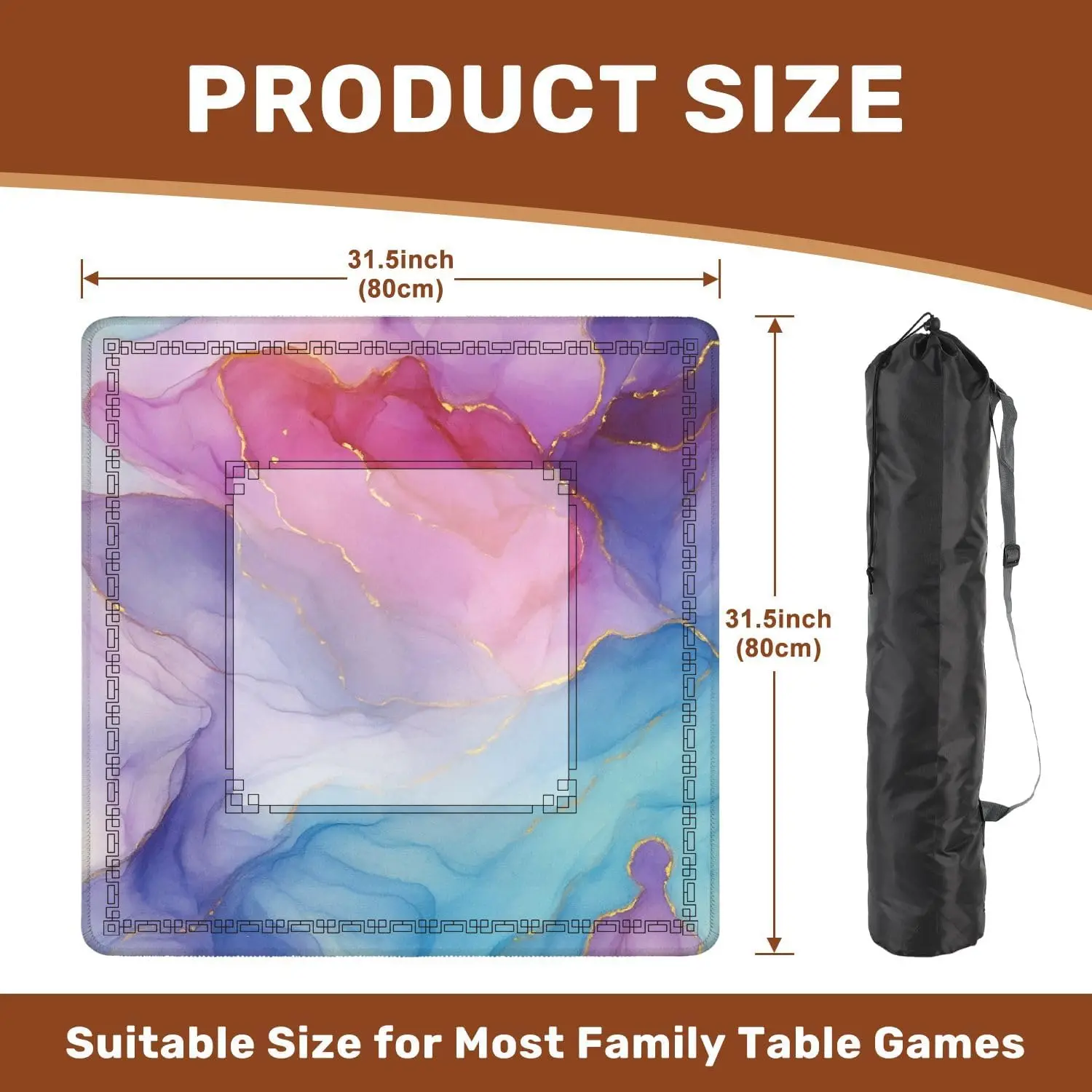 Color Swirl Foamy Fluid Art Mahjong Mat 31.5 X31.5 Inch Non Slip Noise Reduction for Mahjong Poker Dominoes