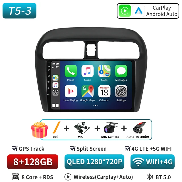 Android 16 9 "Voor Mitsubishi Mirage Attrage 2012-2018 2019 Autoradio Space Star 2014 Navigatie Stereo multimedia Tuning Scherm