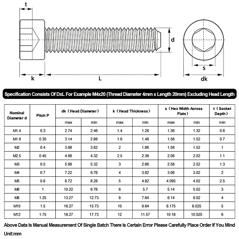 Black 304 Stainless Steel Hex Socket Cap Screw Extra Long Allen Bolt M1.4 M1.6 M2 M2.5 M3 M4 M5 M6 M8 M10 M12 Length 3mm-60mm