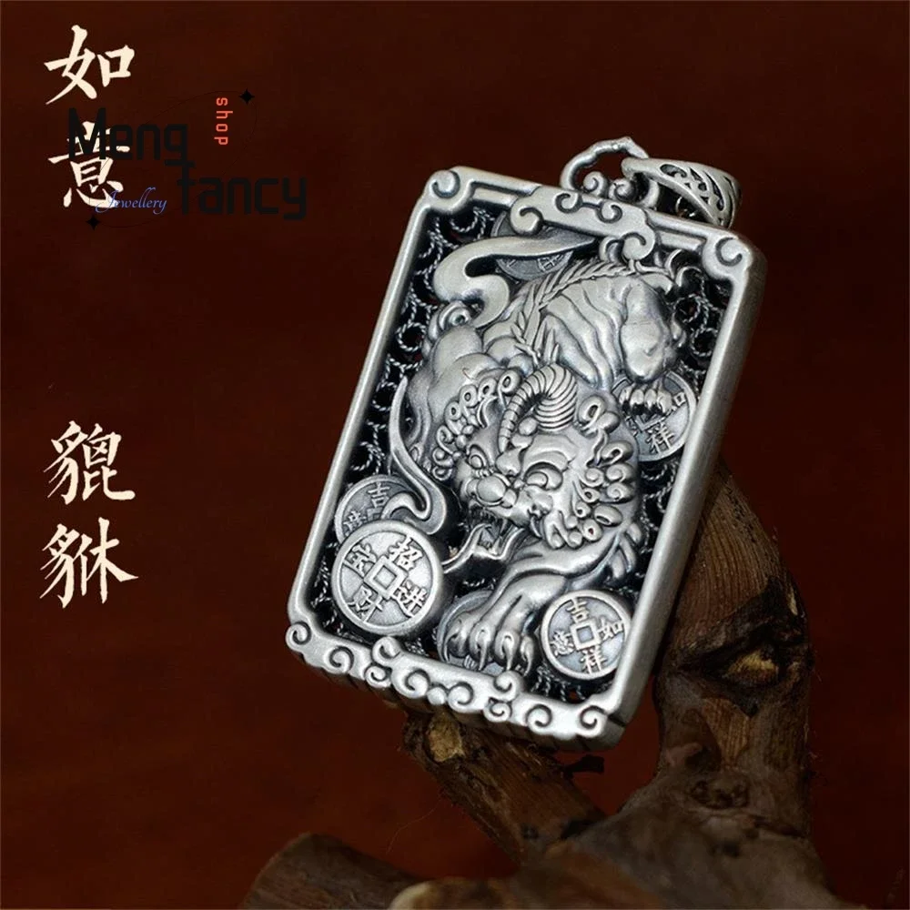 

999 Sterling Silver Ruyi Money Pixiu Pendant Mascots Double-sided Engraving Exquisite High-grade Fashion Jewelry Holiday Gifts