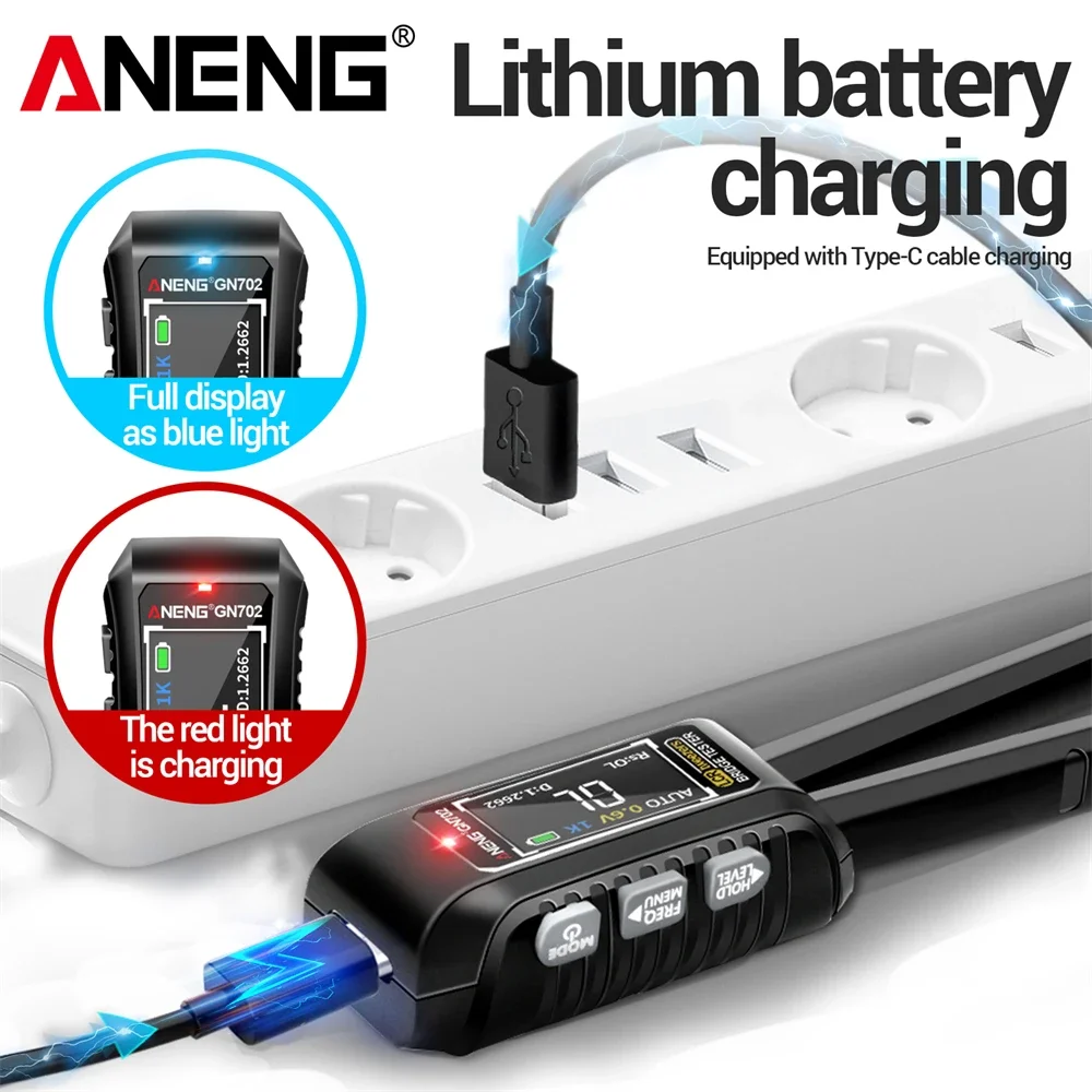 ANENG GN702 LCR Ponte de pinça inteligente Bateria de lítio recarregável embutida Capacitores de indutância multifuncionais Ferramentas meduráveis