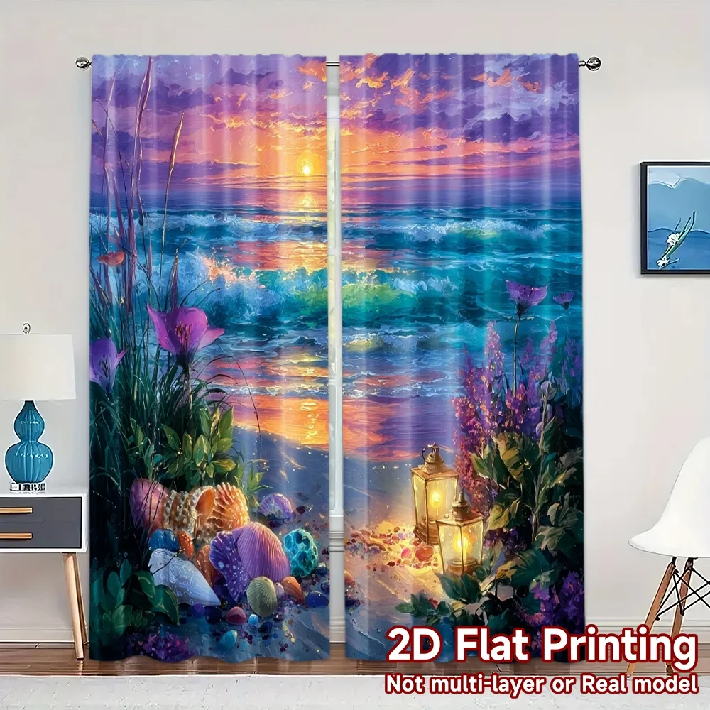 2pcs, 2D FLAT PRINTING Curtains (Without Rod) Seashells Twilight Chic Contemporary Curtains Versatile Durable Polyester Curtains